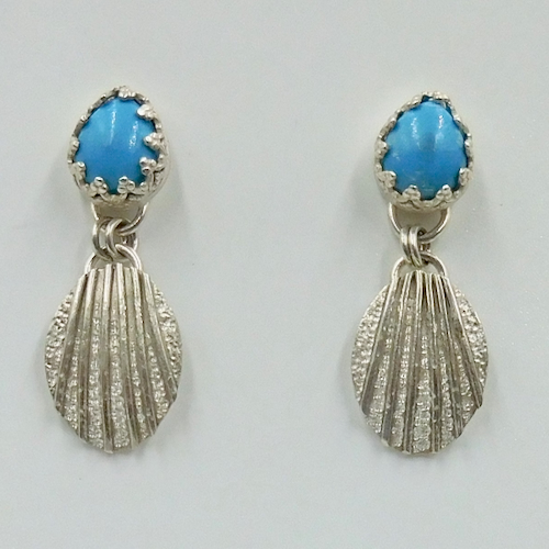 Click to view detail for DKC-2138 Earrings, Turquoise & Shell Shape Sterling Silver $160